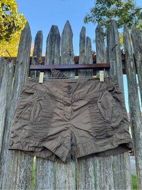 BCBGMaxAzria Brown High-Waist Smocked Panel Shorts